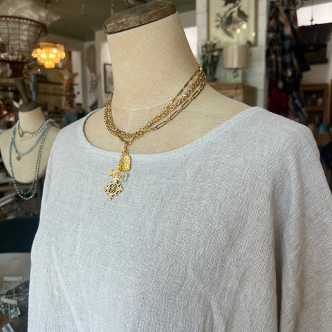 Frayed Gauze Top - Oatmeal