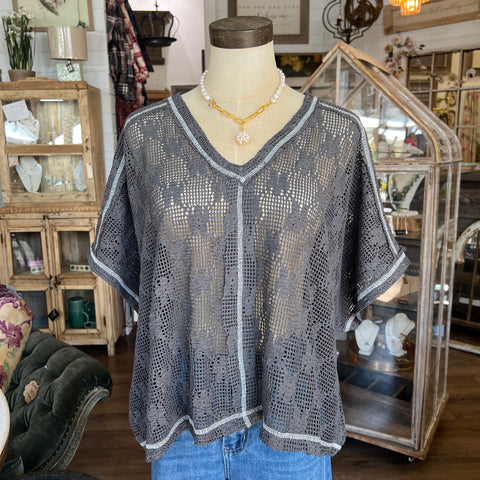 Lace Tee - Charcoal