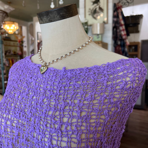 Knit Cotton Poncho w/Fringe