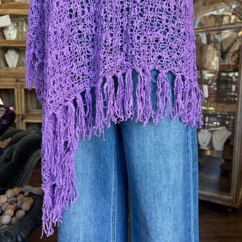 Knit Cotton Poncho w/Fringe
