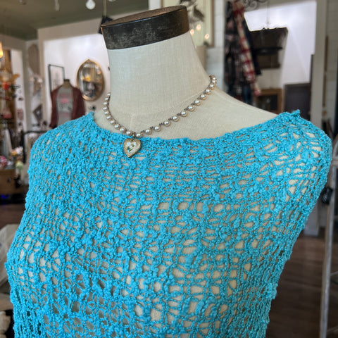 Knit Cotton Poncho w/Fringe