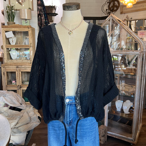 Fishnet Cardigan - Black