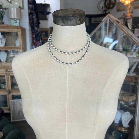 Long Cream Crystal Necklace