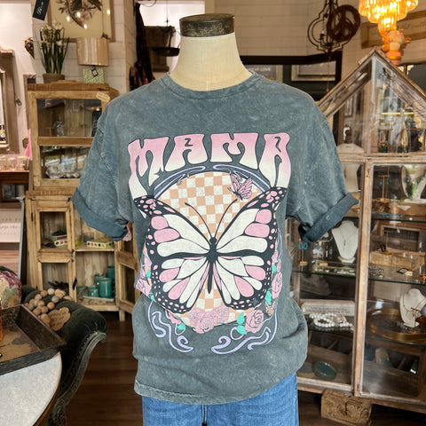 Mama Butterfly Tee - Stone Grey
