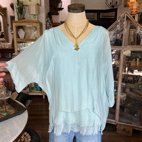 Silk V-Neck Ruffle Top