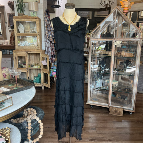 Long Silk Ruffle Dress