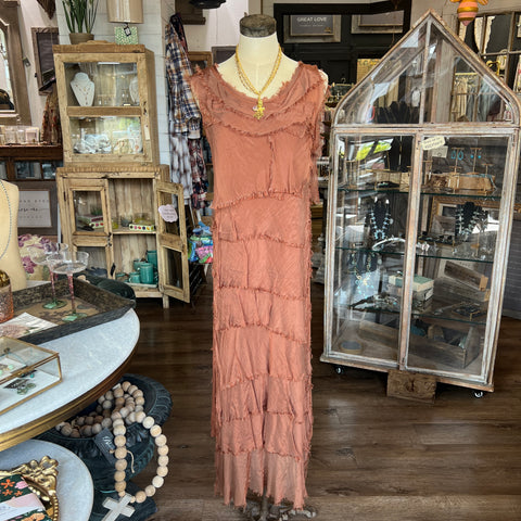 Long Silk Ruffle Dress