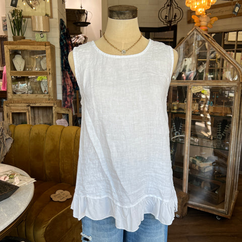 Karamel Linen Tank - Ruffle