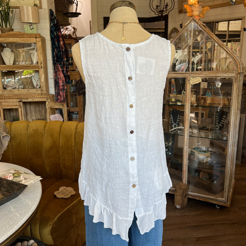 Karamel Linen Tank - Ruffle