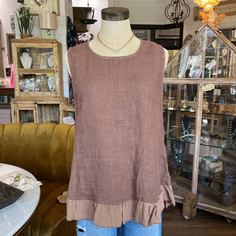 Karamel Linen Tank - Ruffle