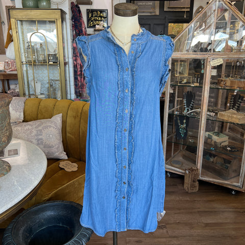 Ruffle Neck Denim Dress