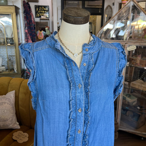 Ruffle Neck Denim Dress