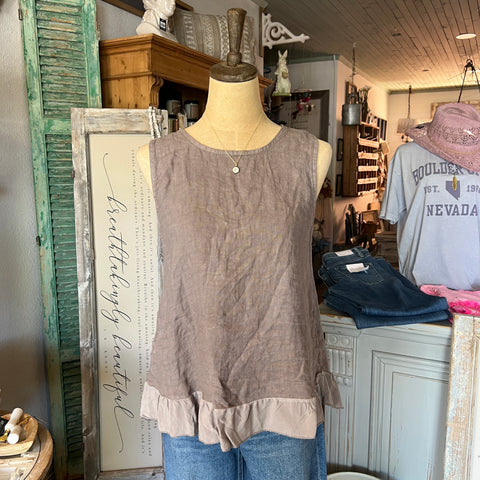 Karamel Linen Tank - Ruffle