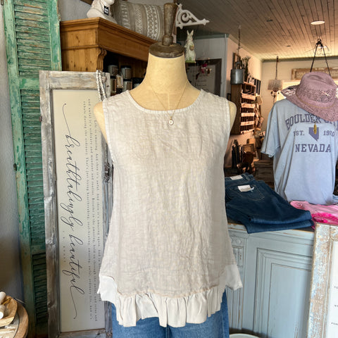 Karamel Linen Tank - Ruffle