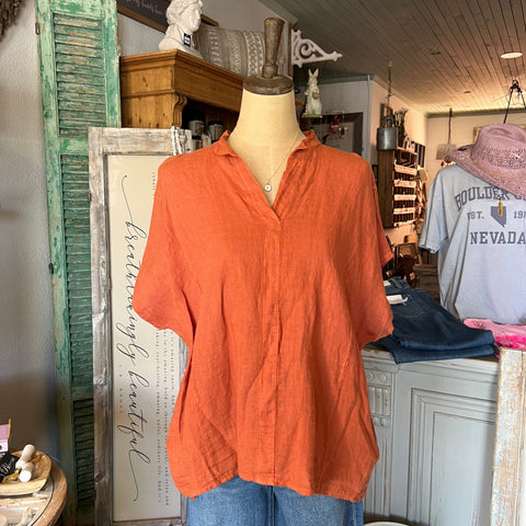 Linen Collared Top