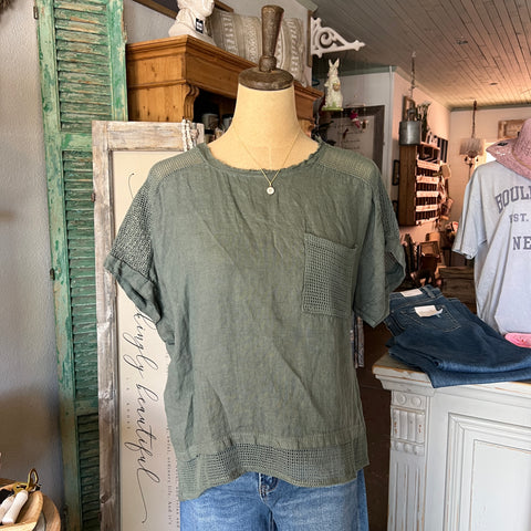 Linen Top with Mesh