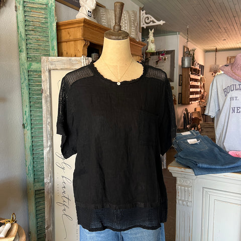 Linen Top with Mesh