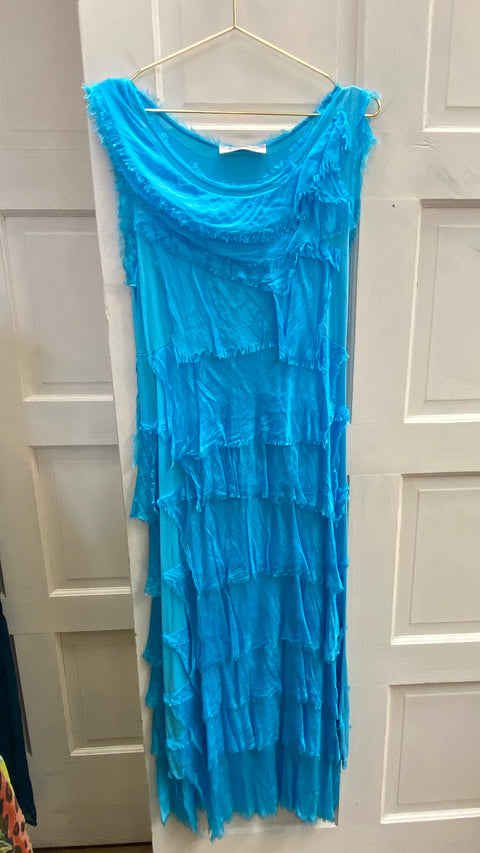 Long Silk Ruffle Dress