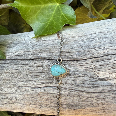 Number 8 Turquoise Teardrop Sterling Silver Chain Bracelet