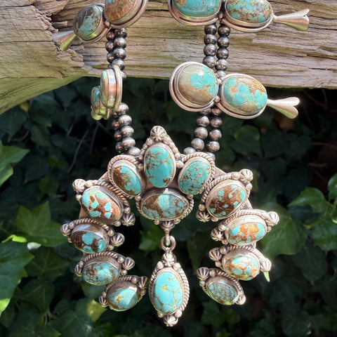Sterling Silver Number 8 Turquoise Squash Blossom Necklace