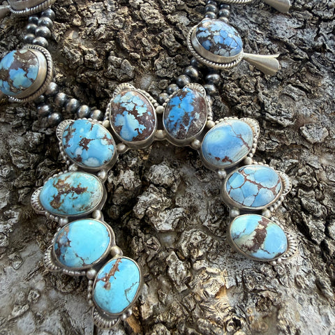 Sterling Silver Golden Hills Turquoise Squash Blossom Necklace