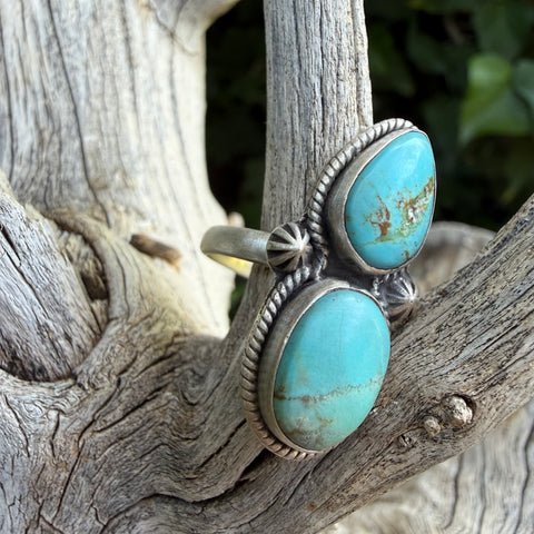 Double Kingman Turquoise Ring - ONE