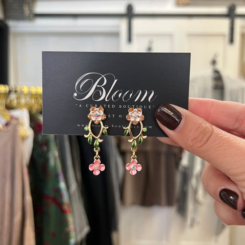 Pink/Gold Floral Earrings