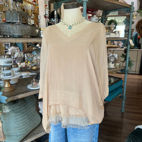 Silk V-Neck Ruffle Top