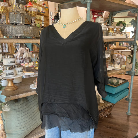 Silk V-Neck Ruffle Top