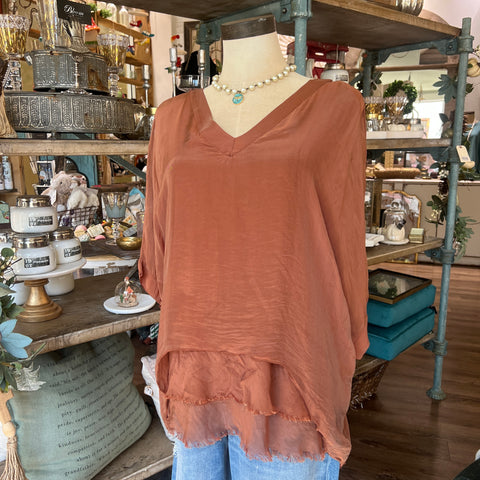 Silk V-Neck Ruffle Top