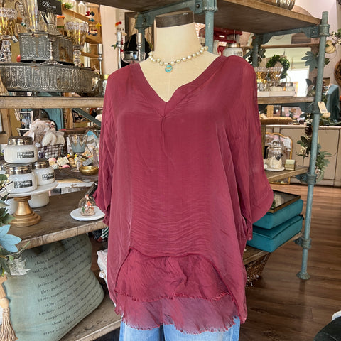 Silk V-Neck Ruffle Top