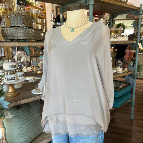 Silk V-Neck Ruffle Top