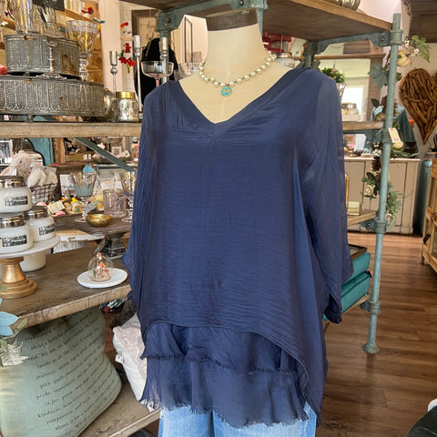 Silk V-Neck Ruffle Top