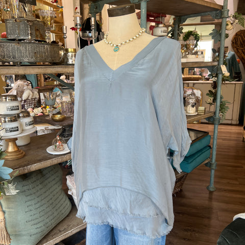 Silk V-Neck Ruffle Top