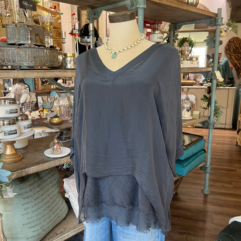 Silk V-Neck Ruffle Top