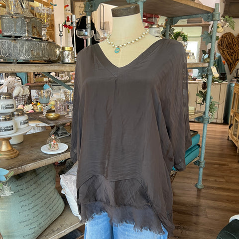 Silk V-Neck Ruffle Top