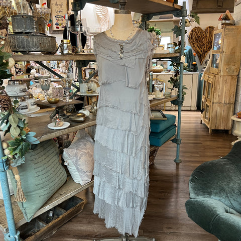 Long Silk Ruffle Dress