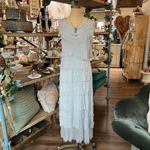 Long Silk Ruffle Dress