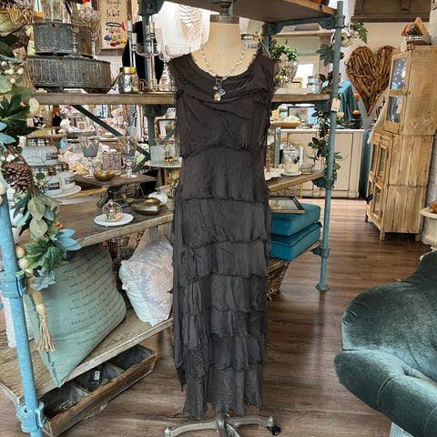 Long Silk Ruffle Dress