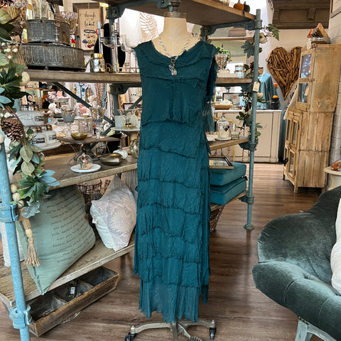 Long Silk Ruffle Dress