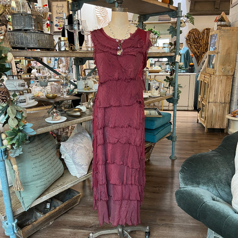 Long Silk Ruffle Dress