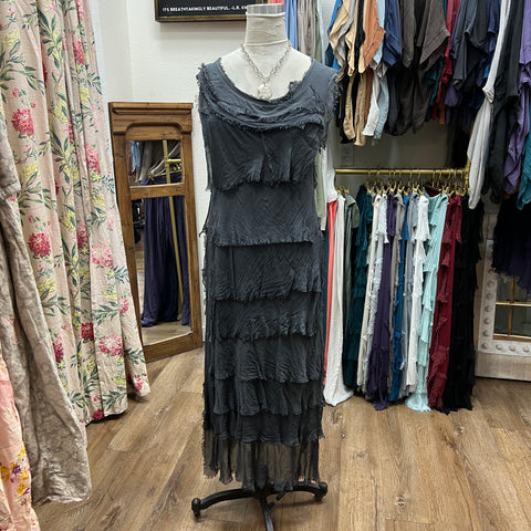 Long Silk Ruffle Dress