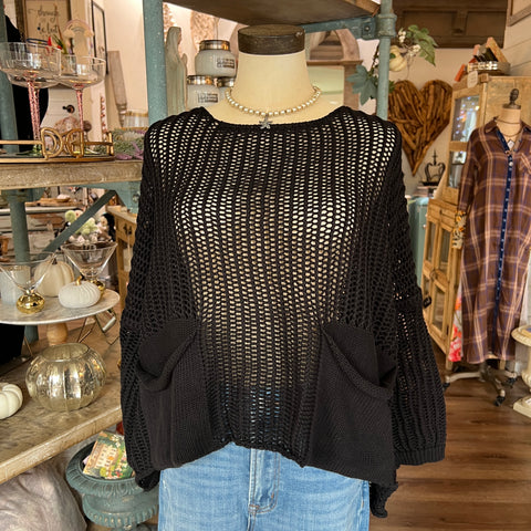 Solid Crochet Knit Top - Black