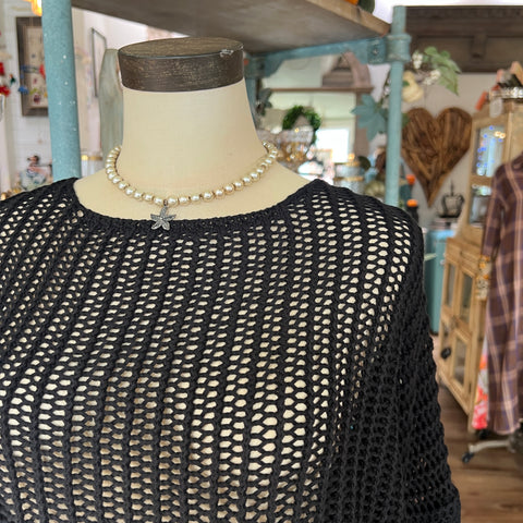 Solid Crochet Knit Top - Black