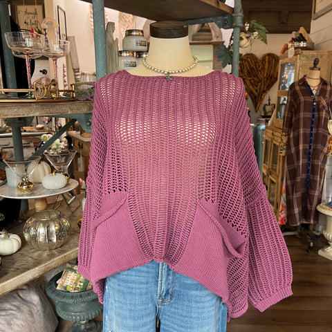 Solid Crochet Knit Top - Blueberry