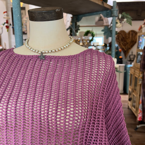 Solid Crochet Knit Top - Blueberry