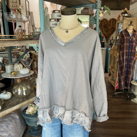 Frayed Cotton Top - Taupe