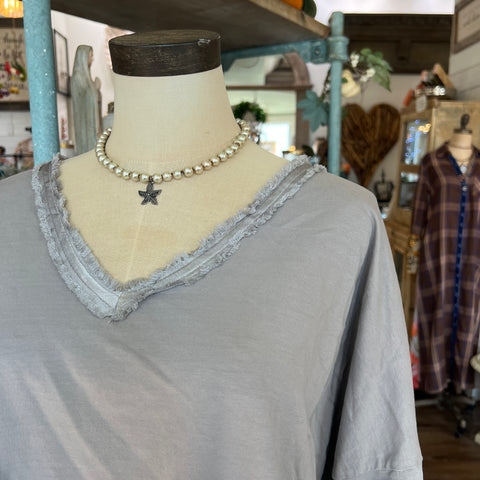 Frayed Cotton Top - Taupe