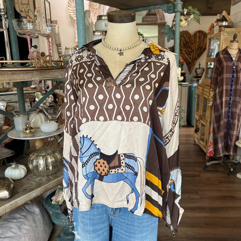 Horse Silk Top - Chocolate