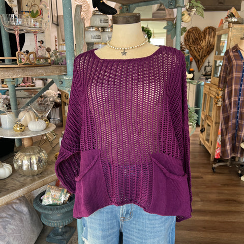 Solid Crochet Knit Top - Plum